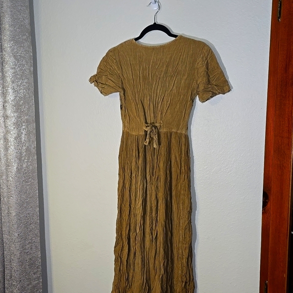 Vintage Selwct Womens short sleeve  button up embroidered brown dress, size M - Picture 7 of 8